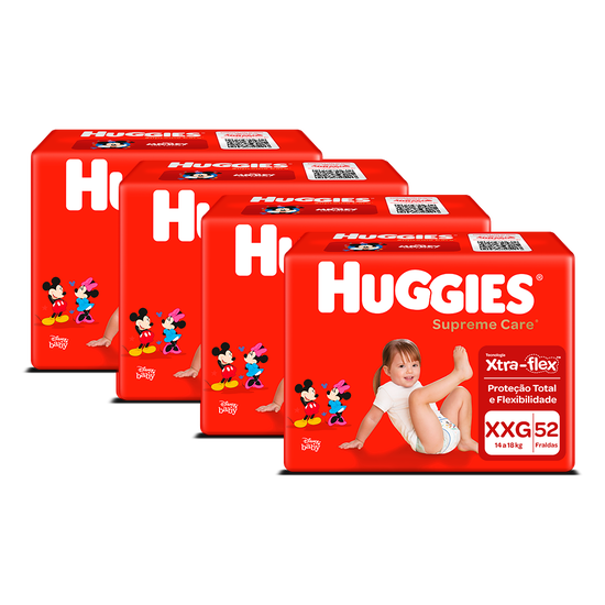 Kit 4 Fraldas Huggies Supreme Care XXG - 52 fraldas