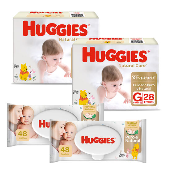 Kit Fralda Huggies Natural Care G com Lenço Umedecido