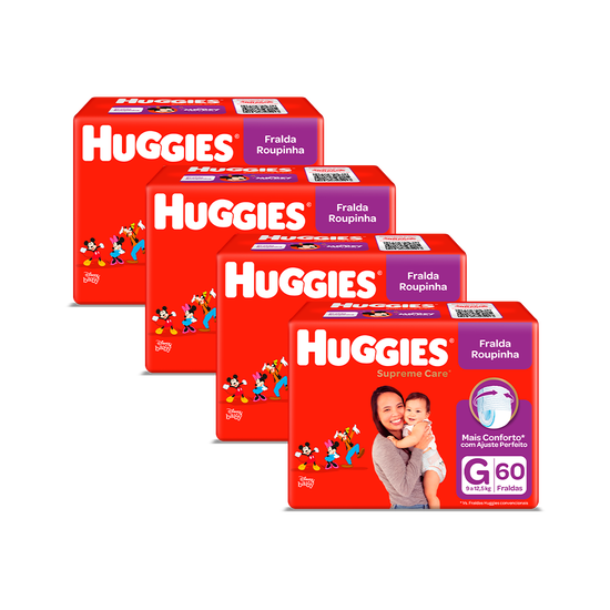Kit Fraldas Huggies Supreme Care Roupinha G – 4 pacotes 240 fraldas