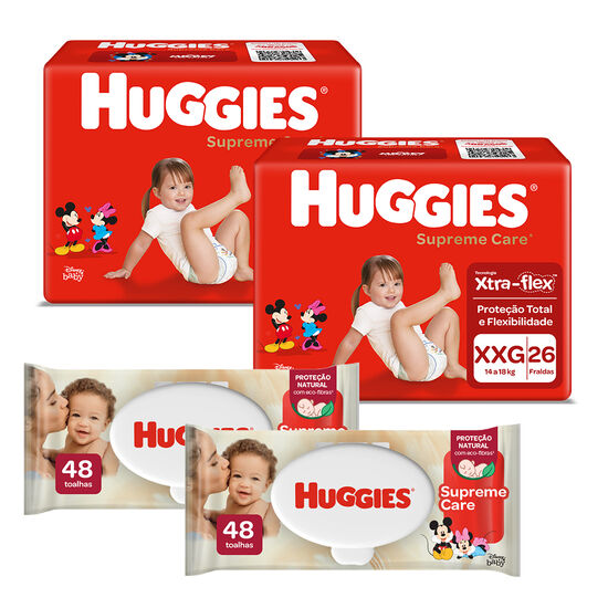 Kit Fralda Huggies Supreme Care XXG com Lenço Umedecido