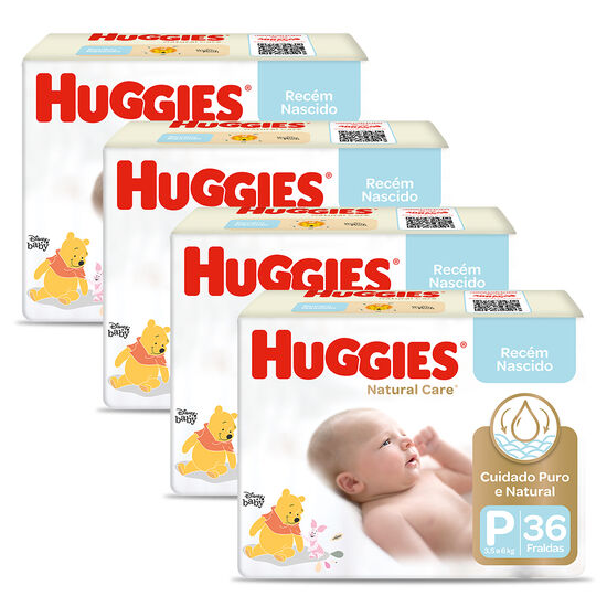 Kit Fraldas Huggies Natural Care P – 3 pacotes 108 fraldas