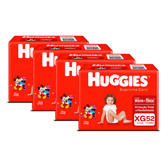 Kit 4 Fraldas Huggies Supreme Care XG - 52 fraldas