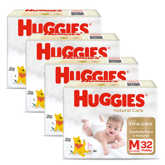 Kit 4 Fraldas Huggies Natural Care M - 32 fraldas