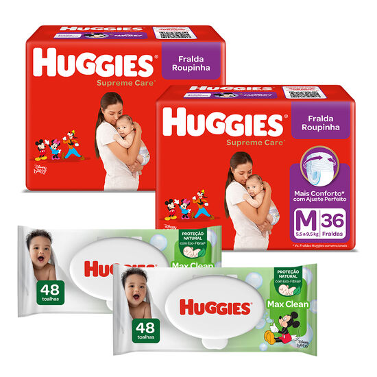 Kit Fralda Huggies Roupinha M com Lenço Umedecido