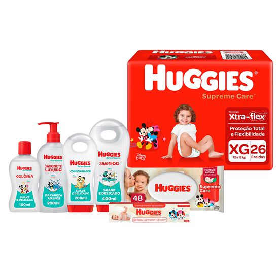 Kit Linha Completa Produtos Huggies Fralda Supreme Care