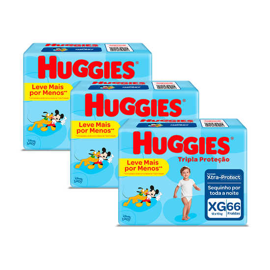 Kit Fraldas Huggies Tripla Proteção XG – 3 pacotes 198 fraldas