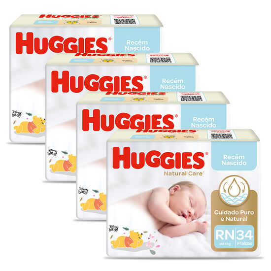 Kit Fraldas Huggies Natural Care RN – 4 pacotes 144 fraldas