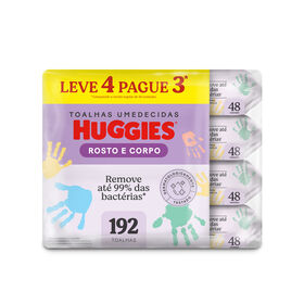 Kit Lenços Umedecidos Huggies Rosto e Corpo - 4 pacotes 192 lenços