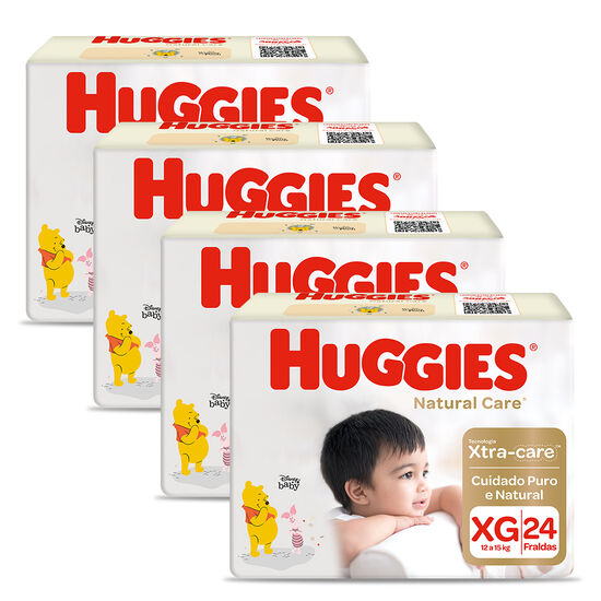 Kit 4 Fraldas Huggies Natural Care XG - 24 fraldas