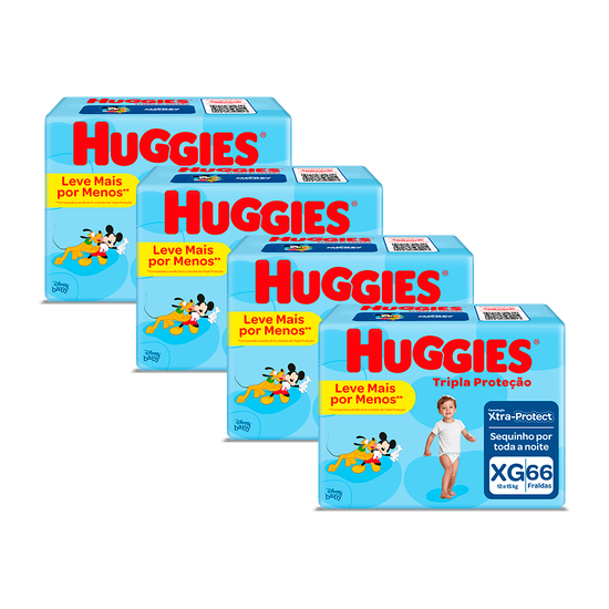 Kit Fraldas Huggies Tripla Proteção XG – 4 pacotes 264 fraldas