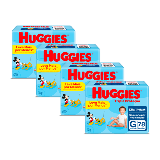 Kit Fraldas Huggies Tripla Proteção G – 4 pacotes 312 fraldas