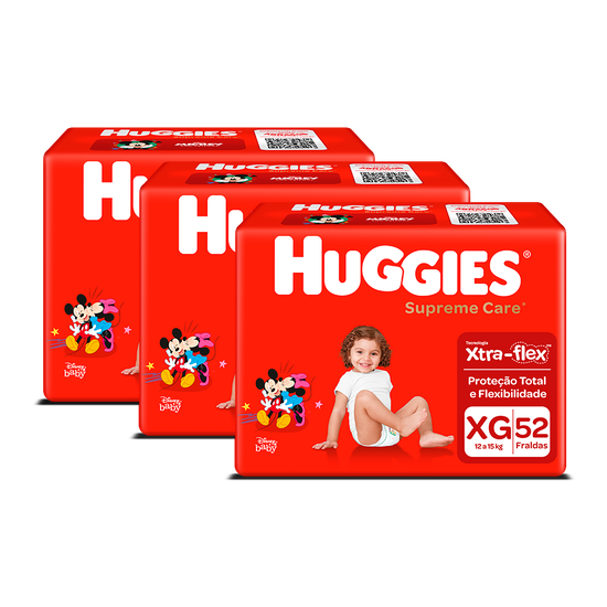Kit 3 Fraldas Huggies Supreme Care XG - 52 fraldas