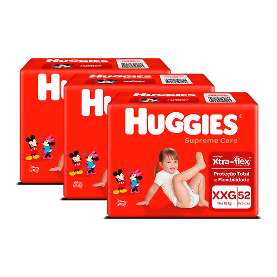Kit 3 Fraldas Huggies Supreme Care XXG - 52 fraldas