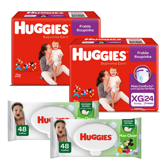 Kit Fralda Huggies Roupinha XG com Lenço Umedecido