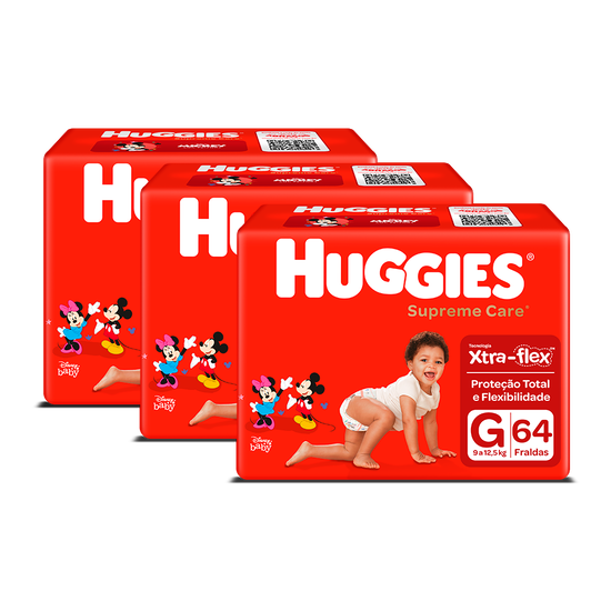 Kit 3 Fraldas Huggies Supreme Care G - 64 fraldas