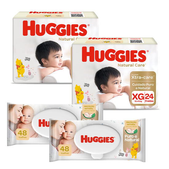 Kit Fralda Huggies Natural Care XG com Lenço Umedecido
