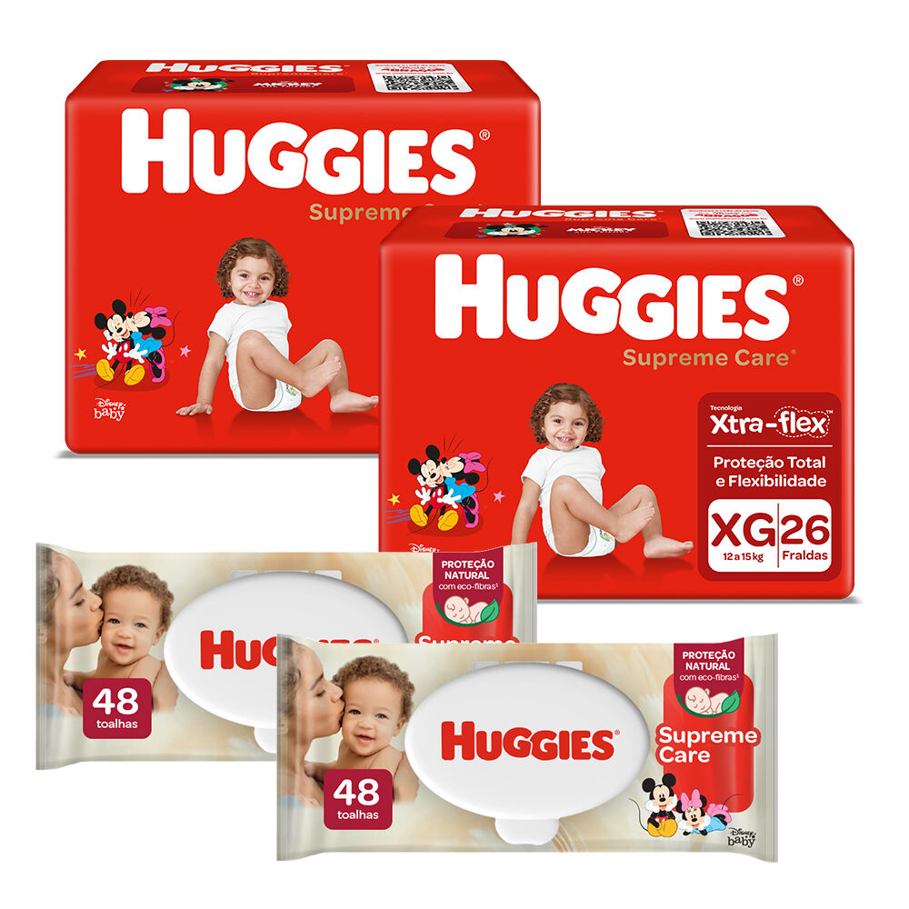 Kit Fralda Huggies Supreme Care XG com Lenco Umedecido