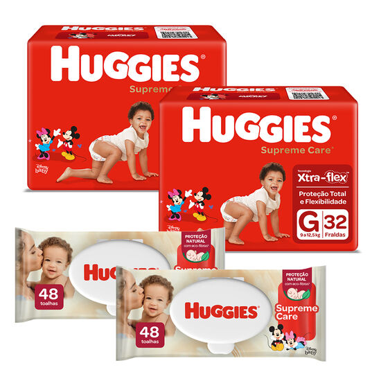 Kit Fralda Huggies Supreme Care G com Lenço Umedecido