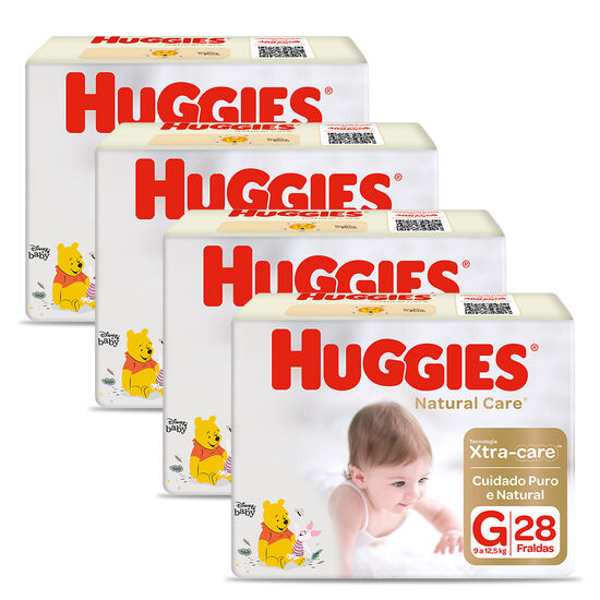 Kit 4 Fraldas Huggies Natural Care G - 28 fraldas
