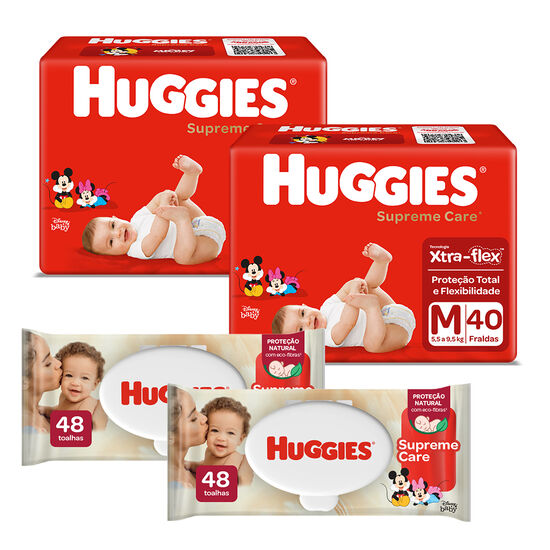Kit Fralda Huggies Supreme Care M com Lenço Umedecido