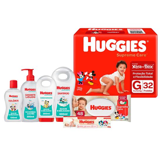 Kit Linha Completa Produtos Huggies Fralda Supreme Care