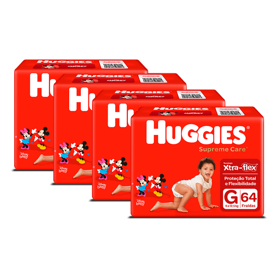 Kit 4 Fraldas Huggies Supreme Care G - 64 fraldas