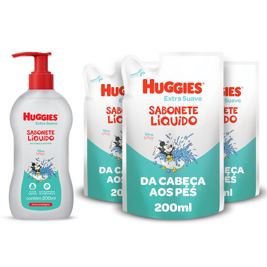 Kit Sabonete Líquido Huggies Extra Suave com 3 Refis