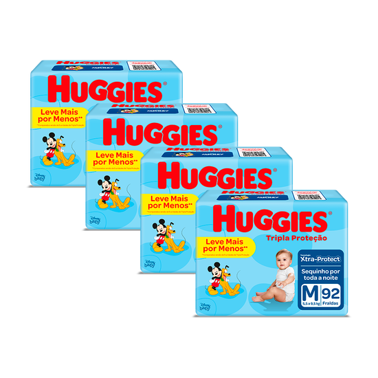 Kit 3 Fraldas Huggies Tripla Proteção M - 92 fraldas