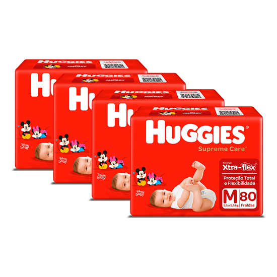 Kit 4 Fraldas Huggies Supreme Care M - 80 fraldas