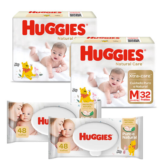 Kit Fralda Huggies Natural Care M com Lenço Umedecido