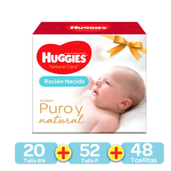 Pañales Huggies Natural Care Recién Nacido (Tallas Prematuro-RN-P)